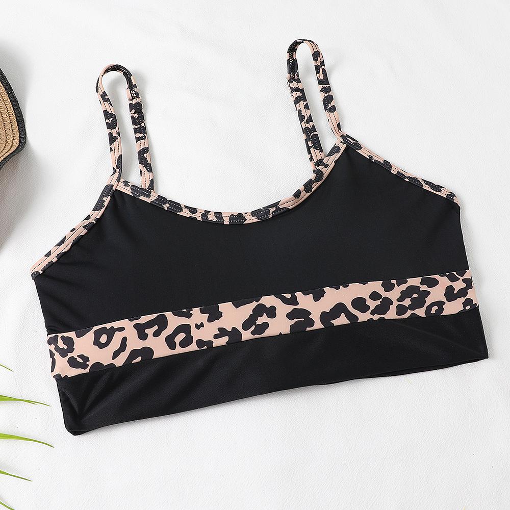 Nové sexy bikiny s vysokým pasem leopardí potisk, jednobarevné plavky, dámské plavky, sada bikin push-up, brazilské plavky letní plážové oblečení plavky