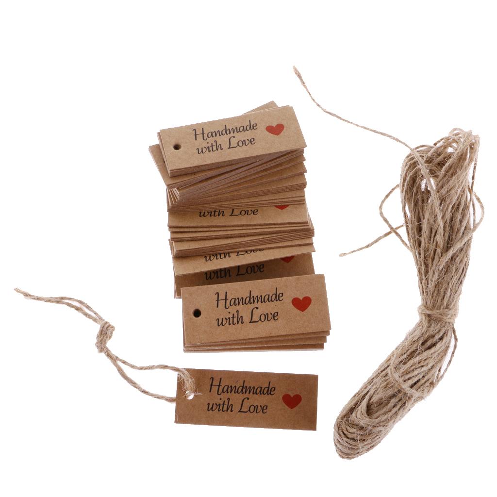 100 Vintage Kraft Paper HANDMADE WITH LOVE Gift Tags Wedding Favors Labels