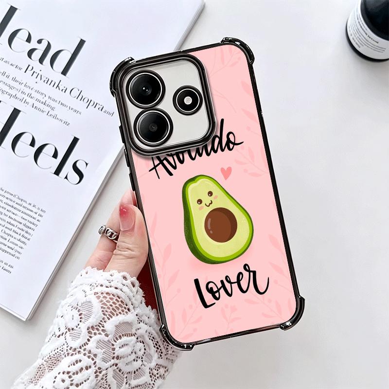 Cartoon Cute Avocado Plating Phone Case For Xiaomi Redmi Note 14 15 Pro Plus 13 12 11 11S 11T 10 9S 9 5G Anti-Fall Airabag Cover