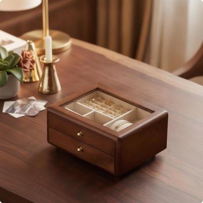 Wooden Jewelry Box Dustproof with Transparent Top for Dresser