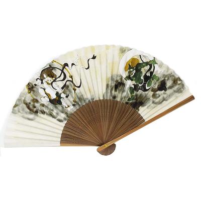 Kimono Paper Fan with Fujin and Raijin 22cm [Stylish Iroha] Design, Men's,