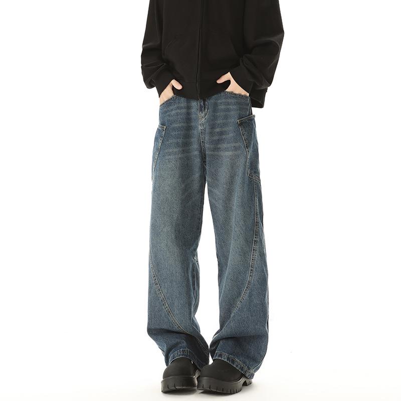 LKTM Men's American Retro Wide-Leg Jeans: Trendy Loose-Fit Scimitar Pants for Couples