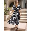 New Boho Floral Print Midi Dress Women Fashion V-Neck Short Sleeve Dresses For Women 2025 Summer Casual Holiday Long Dress