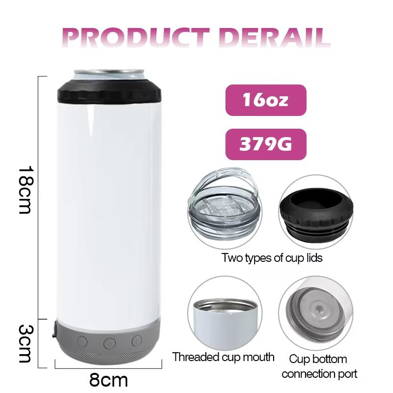 20oz 4-in1sublimation Smart Bluetooth Speaker music Straight Stainless Steel Insulated Double-layer Vacuum tumbler mug cup