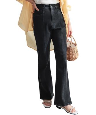 Kobe Lettuce Flare Denim Petite Fits Shorter Size Black Women's Wide-Leg Pants, Size, Casual, Legs, XS, [M3690]