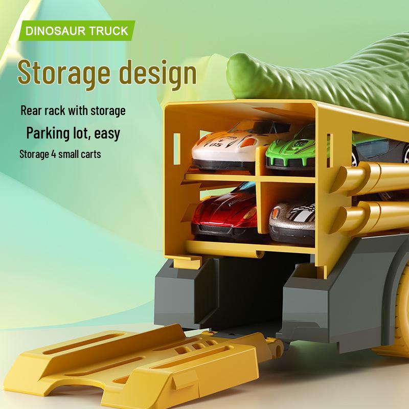 Cross-Border Dinosaur Pull-Back Car: Alloy Toy with Storage Map for Boys