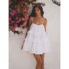 French White Ruffled Spaghetti Straps Dress Female 2024 Summer New Sexy Open Back Small Holiday Short Dress