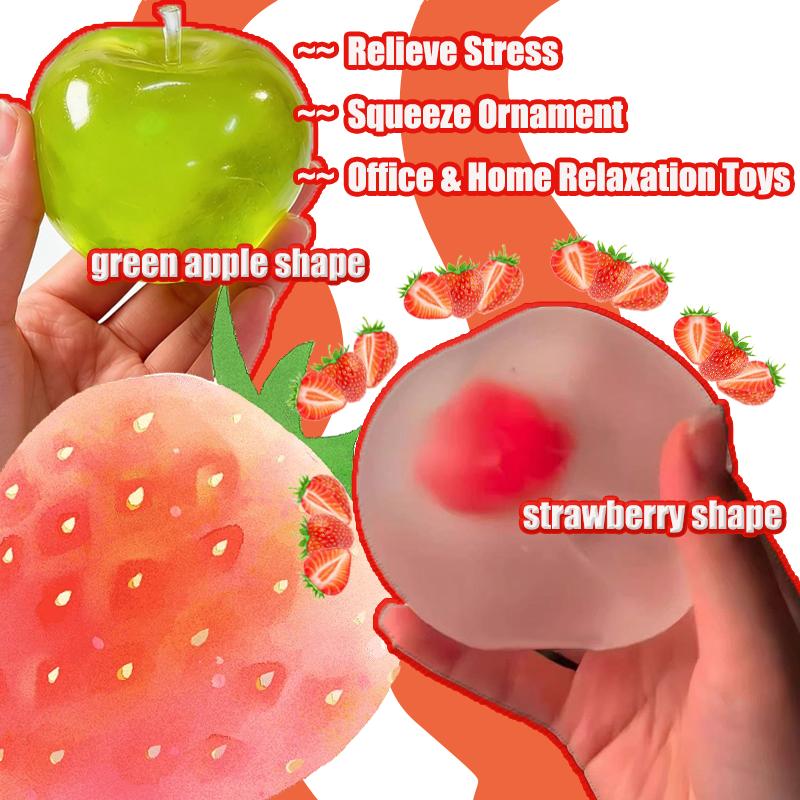 Fruit Squeeze Furniture Decor Green Apple/Strawberry Shape Stress Relief Anxiety Relief Fidget Toy For Office & Home Relaxation