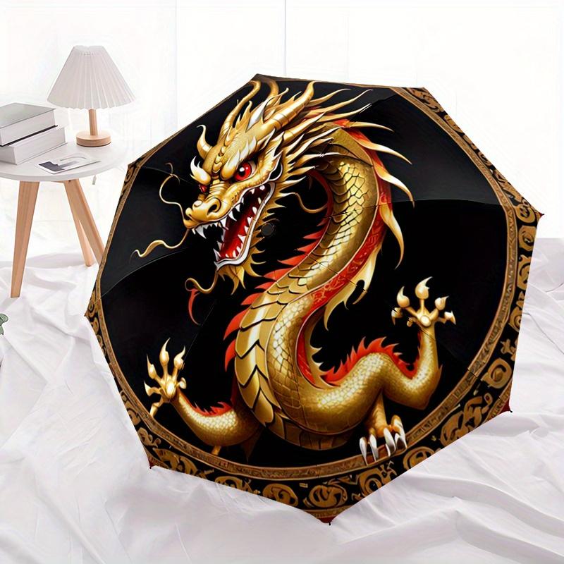 Identifying The Golden Dragon Automatic Folding Umbrella Compact Lightweight Retractable Design For Outdoor Adventures And Festive Gifting T36