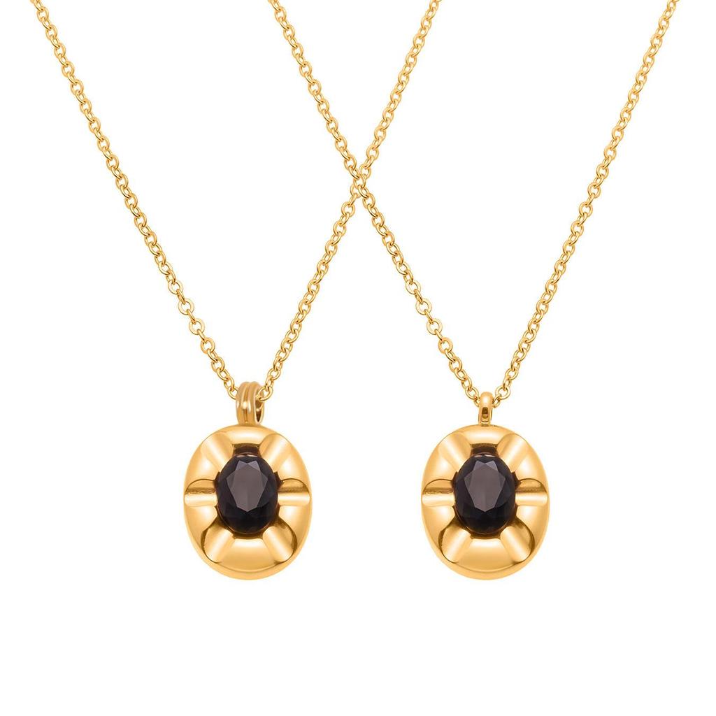 Qiong Yao Geometric Oval Black Zircon Pendant Clavicle Chain - Light Luxury Stainless Steel Jewelry