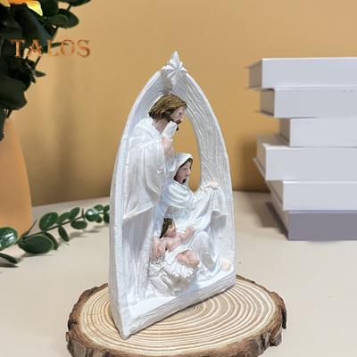 Holy Family Resin Figurine Nativity Advent Statue Joseph Virgin Mary Birth of Jesus Sculpture Home Office Desktop Decoration Ornament