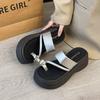 Small Height-increasing Platform Beach Shoes for Women To Wear Summer New High-end Silver Rhinestone Toe Slippers