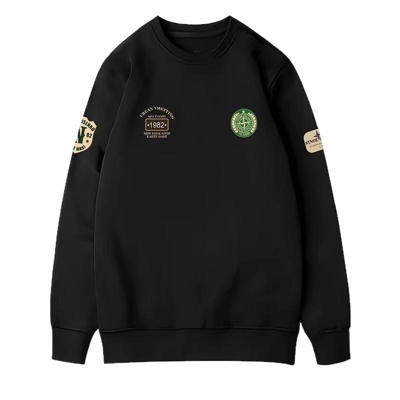 Men's Retro Round Neck Printed Hoodie - Thick Velvet Layer, Trendy Long Sleeve for Autumn/Winter