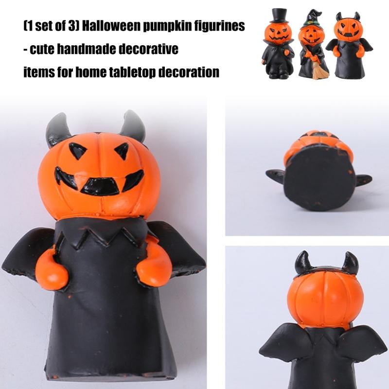 3PCS Pumpkin Man Statues Halloween Decoration Handmade Resin Pumpkin Tabletop Ornament for Mantels Tabletop Display