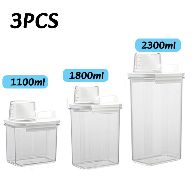 1100/1800/2300Ml Laundry Detergent Dispenser Powder Storage Box Airtight Clear Washing Powder Box with Lids Liquid Container