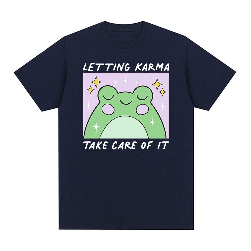 

Letting Karma Take Care of It Симпатичные лягушки Забавные футболки с рисунком Мужские и женские повседневные модные футболки большого размера из хлопка высокого качества
