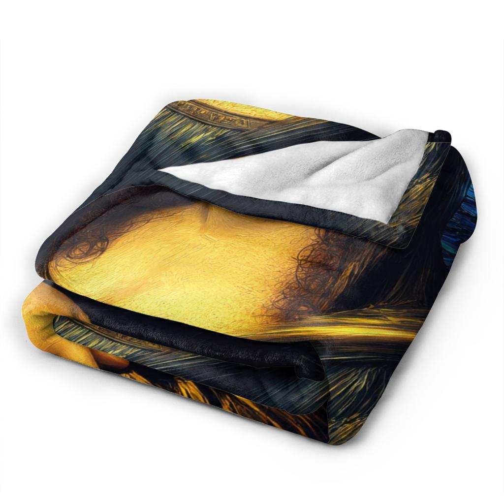 Starry Night Mona Lisa Throw Blanket Cozy Fashion Blanket  For Couch Chair Travel Car Flannel Bedspread Bed Cover