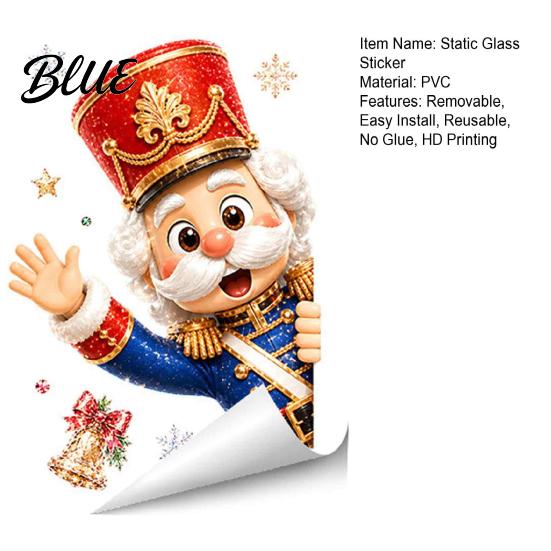 Static Cling Decals Christmas Window Clings, Removable Glass Decals, Snowman Santa Reindeer Nutcracker Glue Free Film with Snowflakes, Reusable