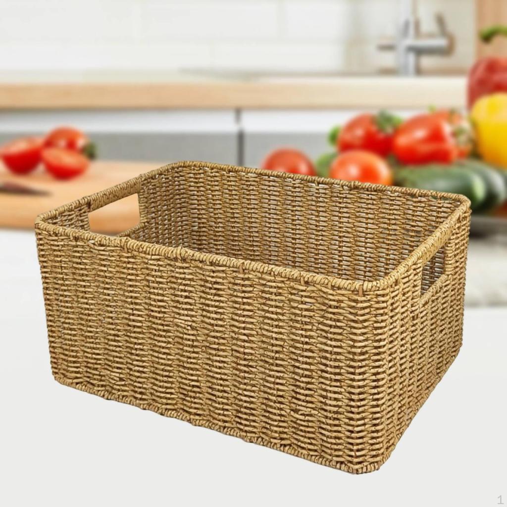 Decorative Rectangular Storage Basket Made of Imitation Rattan for Bathrooms Rooms.