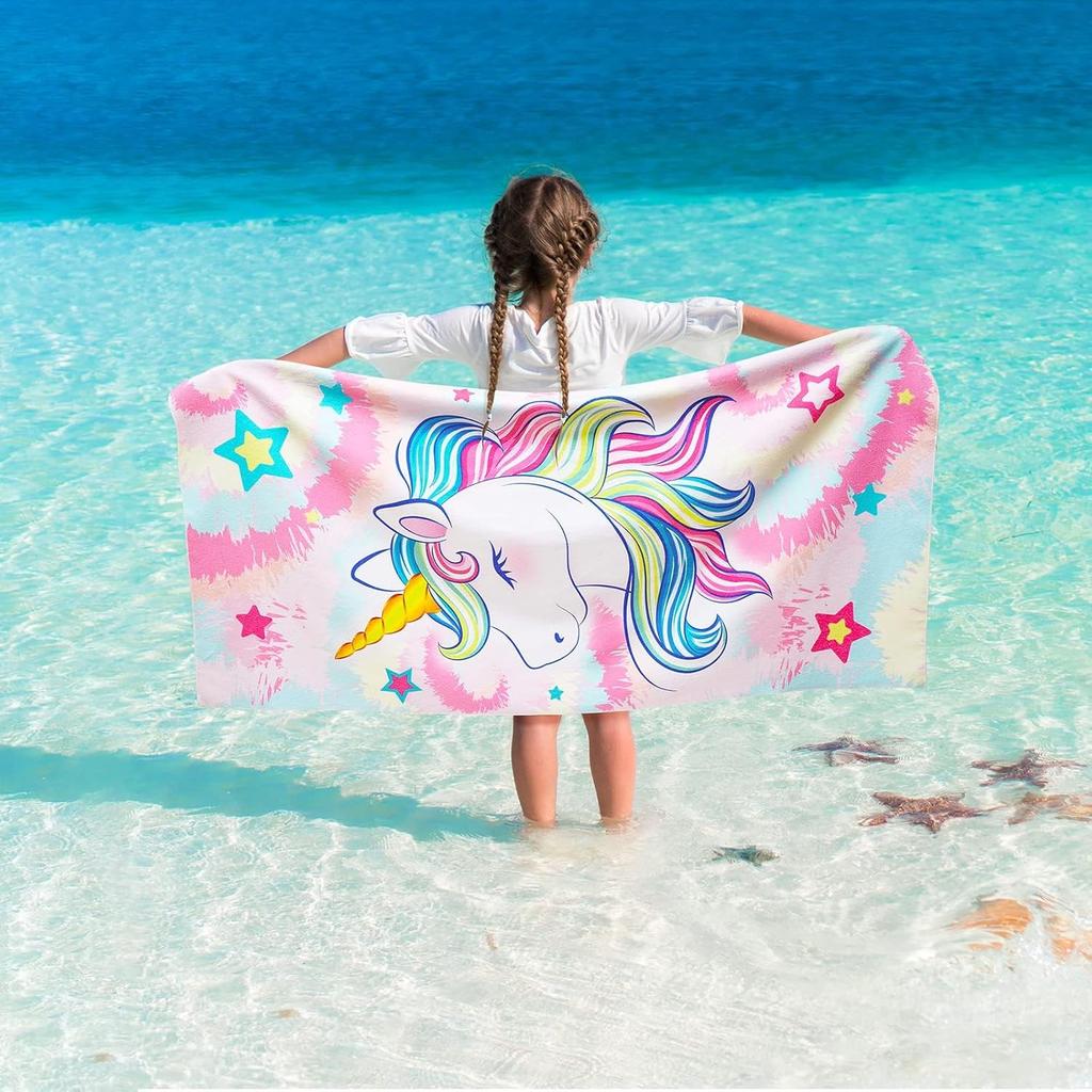 Magic Mermaid Beach Towel for Girls, Colorful Ocean Princess Art Quick-Dry Sand-Free Microfiber Bath Towel for Pool and Travel
