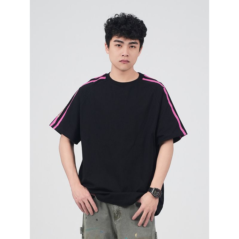 Wassup American-Style Sports Three-Stripe Letter Striped T-Shirt Short-Sleeved Men's Summer New Trendy Brand Heavyweight Couple Outfit