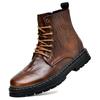 Moda Pelle Screpolata Stivali Denim Stringati da Uomo Vera Pelle Scarpe Casual Inverno Velluto Stivali da Moto Fondo Spesso Stivali Caldi da Uomo