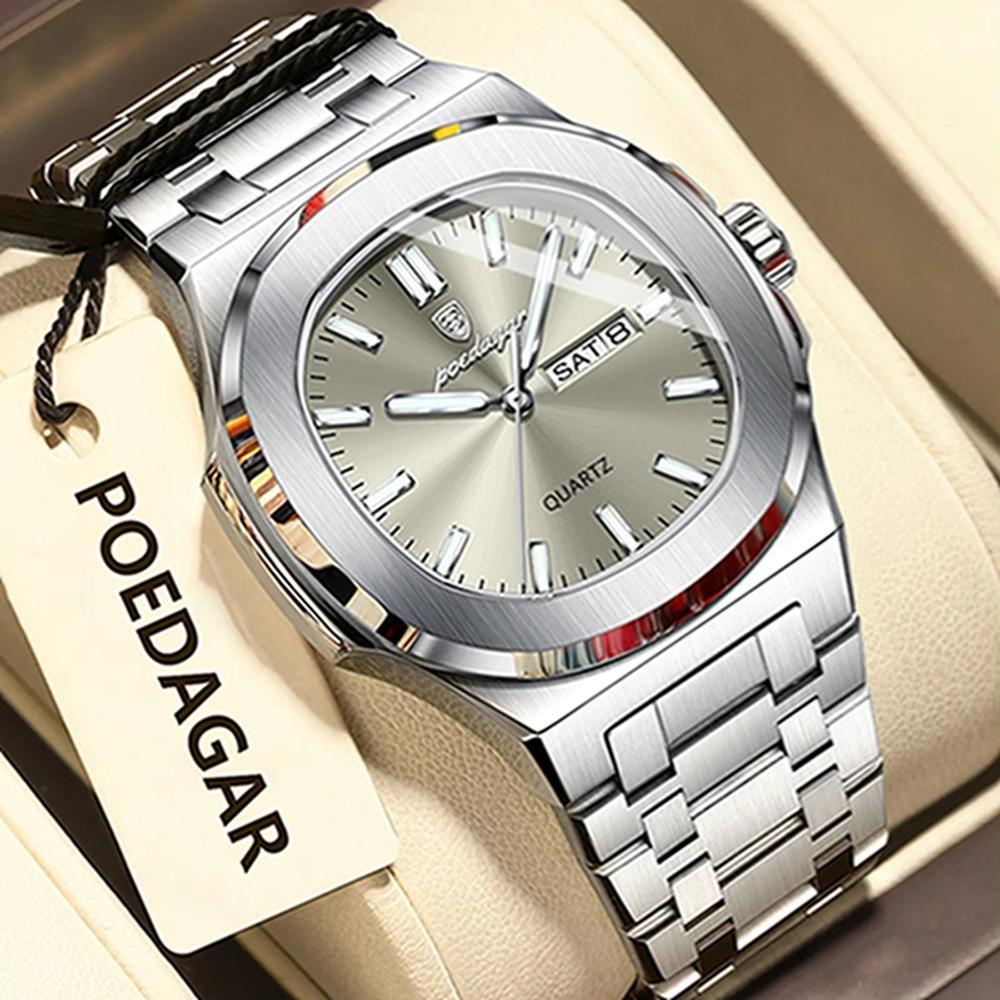 Luxury Square Men's Watches Waterproof Luminous Date Week Men Watch Stainless Steel Fashion Quartz Wristwatch