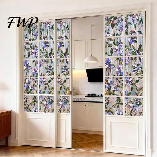 Stained Glass Effect Sticker Rainbow Window Privacy Film, Decorative Static Cling Stickers, Heat Control & UV Blocking Cling, Waterproof 100x45cm for