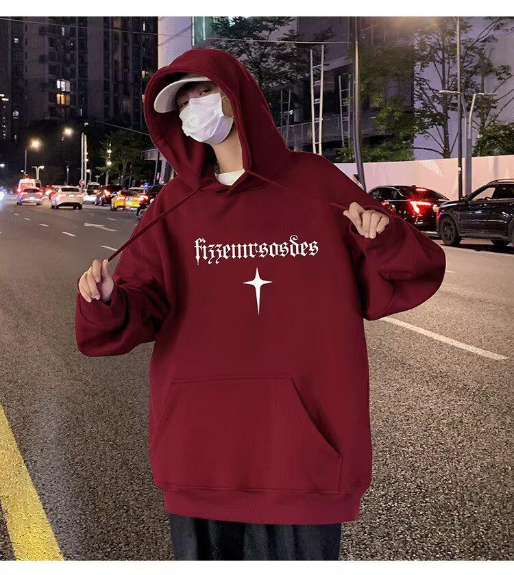 Men's Trendy Hooded Sweatshirt, Loose Fit, Letter Print, Versatile Spring/Autumn Jacket, 2024 Hong Kong Style.