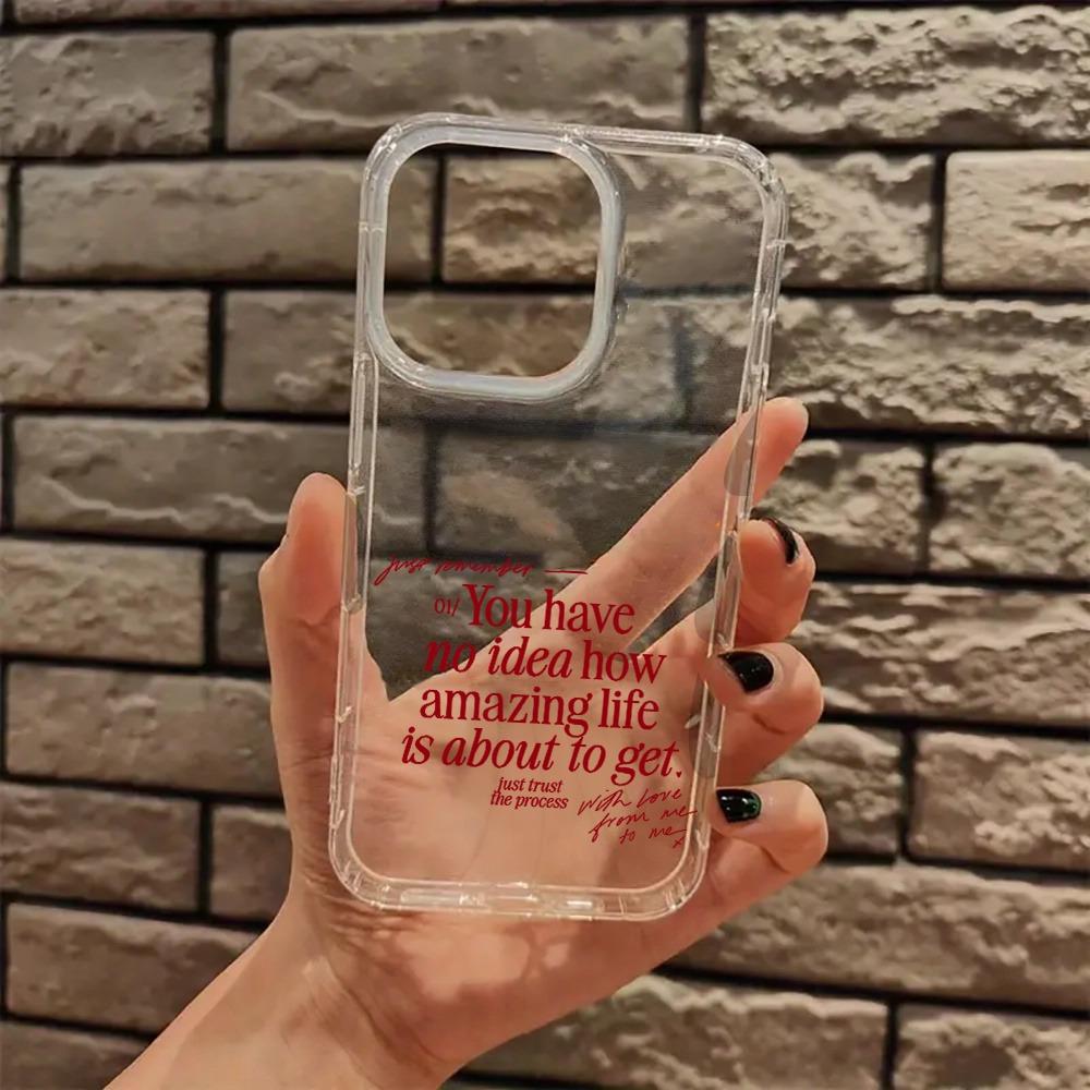 Red Personalized Text Sentence Signature Aesthetic Phone Case For IPhone 17 Pro Max 16 11 12 13 14 15 Air Plus Clear Cover