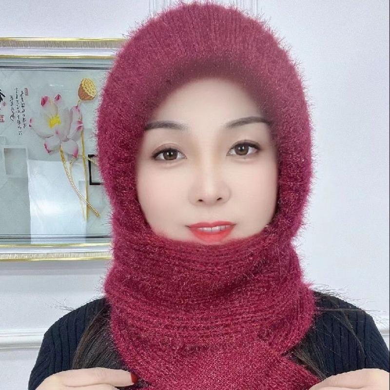 Scarf Integrated Hat Winter Women's New Scarf Hat Warm Knitted Headgear Plush Thickened Wool Hat Knitted Hat