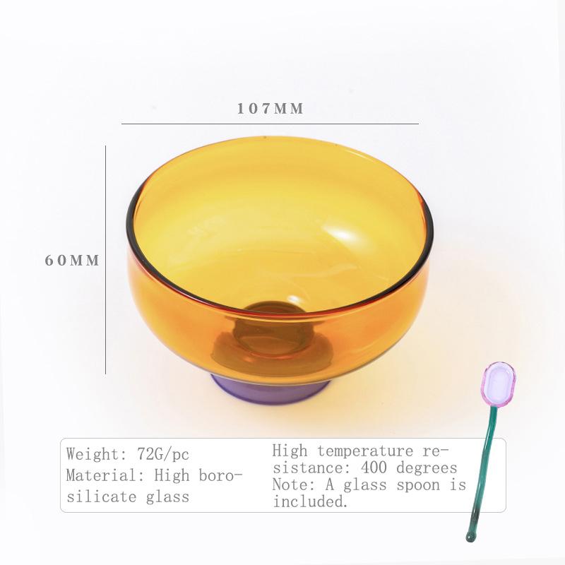 Stained Glass Transparent Goblet Bowl Spoon Set High Borosilicate Glass Bowl Fruit Salad Dessert Bowls Household Tableware