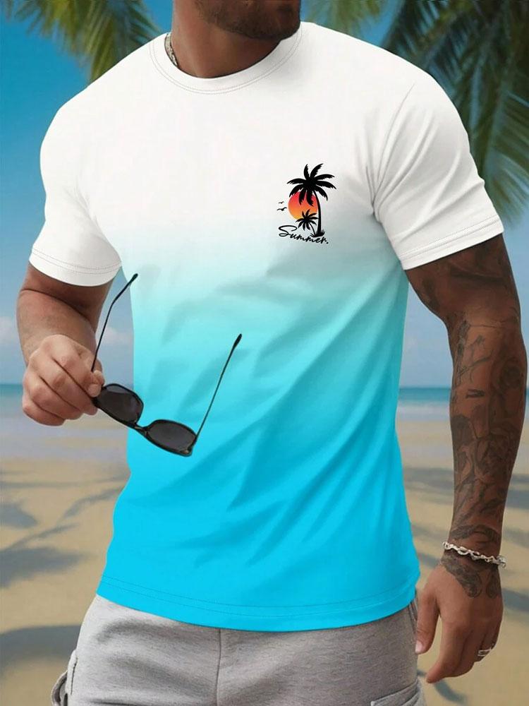 Hawaii Strandmuster 3D Gedrucktes T-Shirt Sommer Outdoor Lässig Täglich Kurzarm Oberteil Herren Mode Trend Personalisiert Rundhals Kleidung