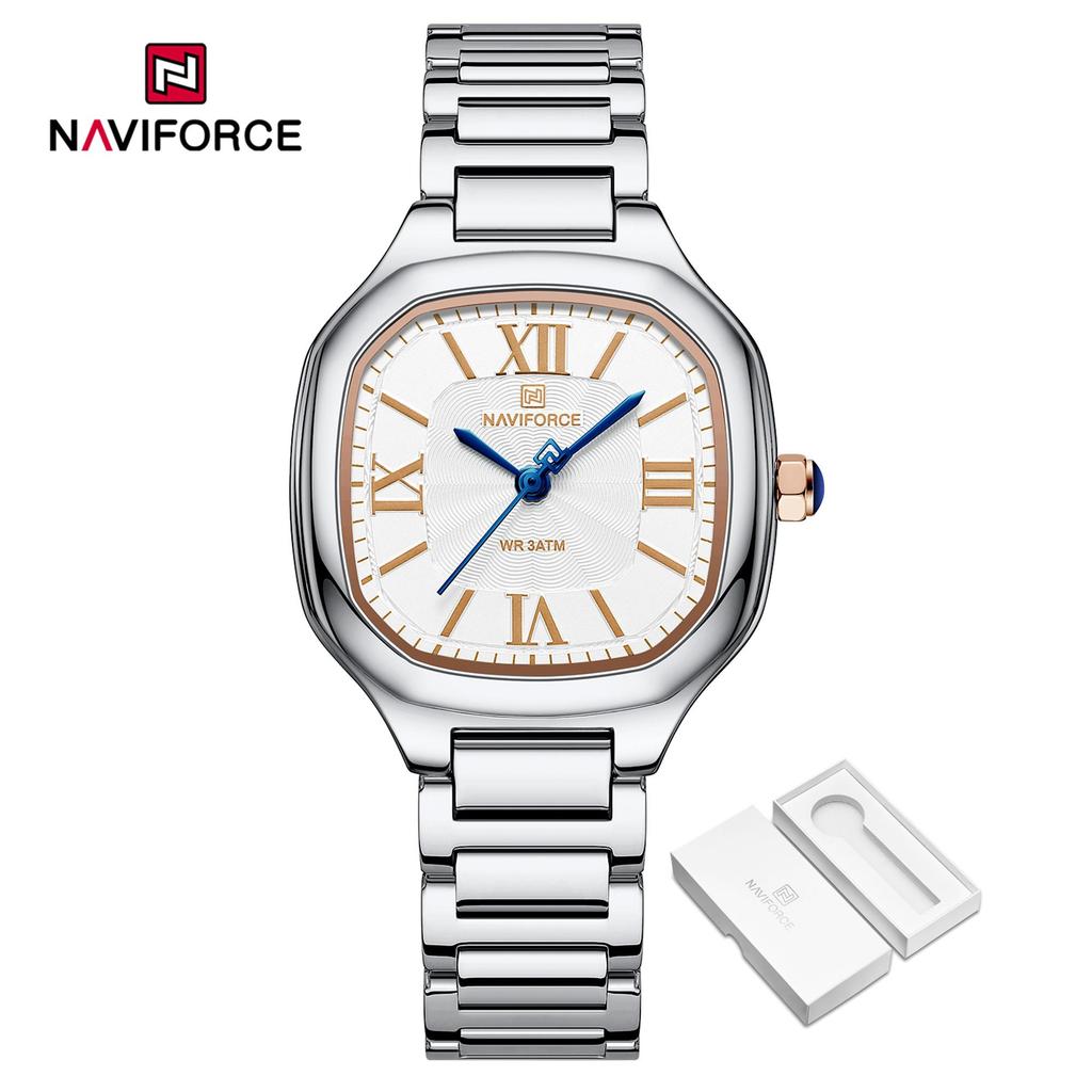 Naviforce Original Watch Women Waterpoof Stainless Steel Square Wristwatch Casual Elegant Ladies Watch Roman Numerals Dial NF5042