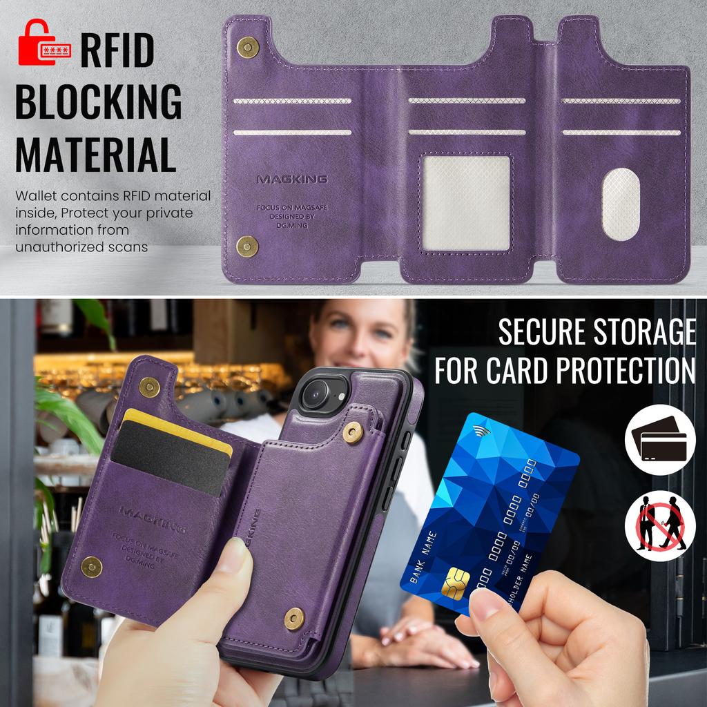 MAGKING K3 Series For iPhone 16e Case Compatible with MagSafe Wallet PC+TPU+PU Phone Cover