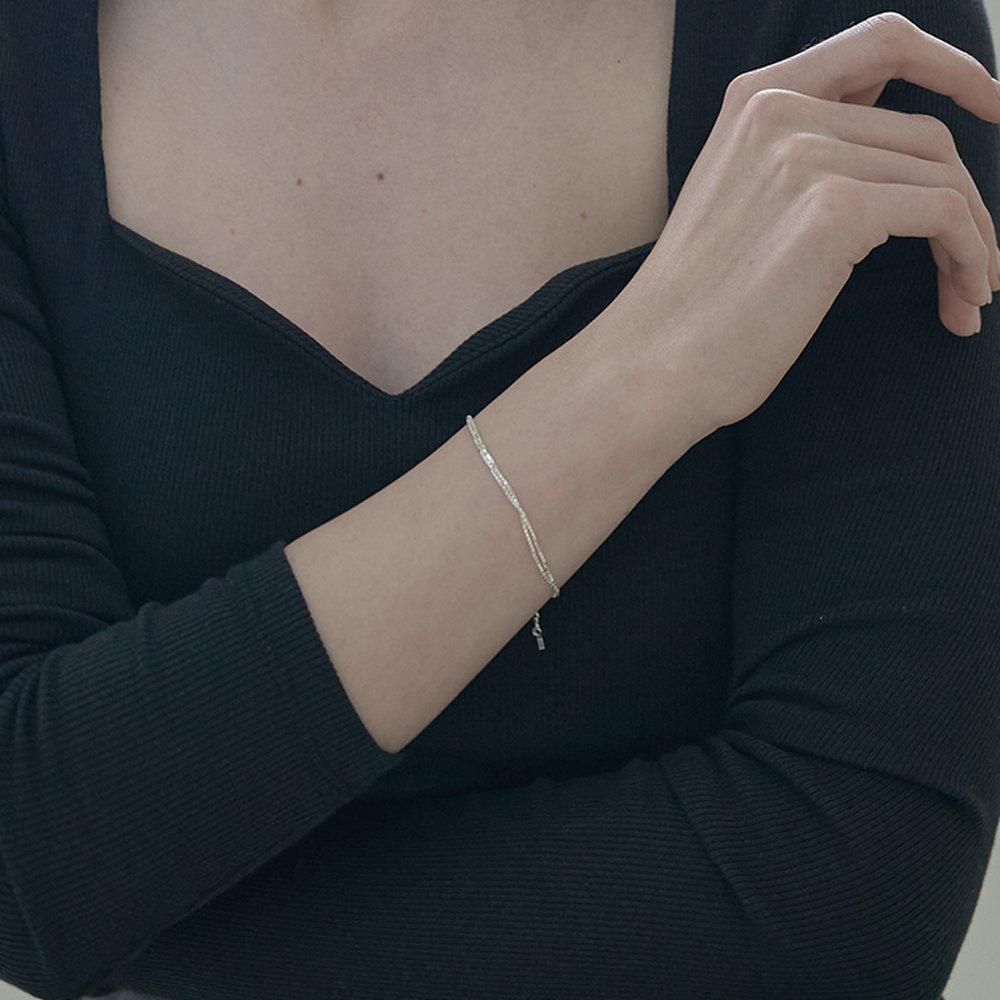 Mimi.J Jewelry 925 Silver Box 2-Line Chain Silver Bracelet