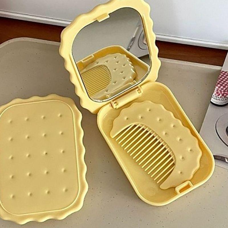 briskstyle cheese cookie yellow vanity portable small mirror comb set circle