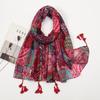Hot-selling spring and summer new beard-hanging tassel scarf female exotic shawl travel wear yellow-green sunscreen