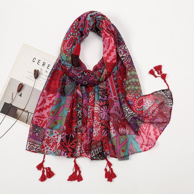 Hot-selling spring and summer new beard-hanging tassel scarf female exotic shawl travel wear yellow-green sunscreen