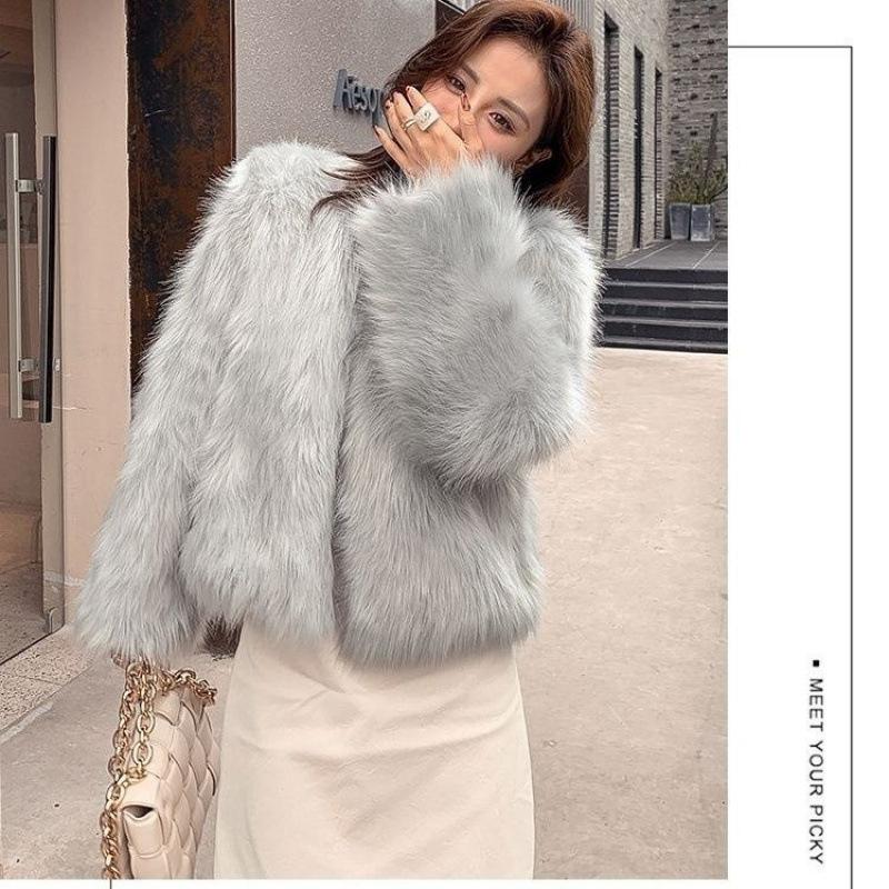 Faux Leather Coat Women's Autumn and Winter New Imitation Fox Fur Coat Thickened Long Fur Coat Tide