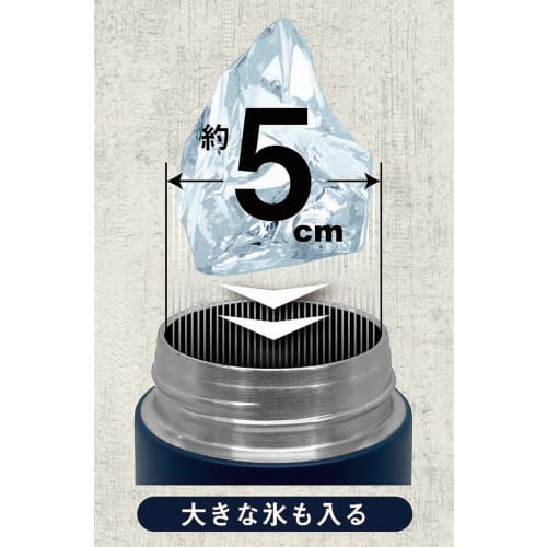 Kakusei Neolife NL-50N Mug Water Bottle, 500ml, Navy Blue, Double-walled Vacuum Insulation, Large Mouth, Fits Large Ice Cubes, Easy To Clean, Includes