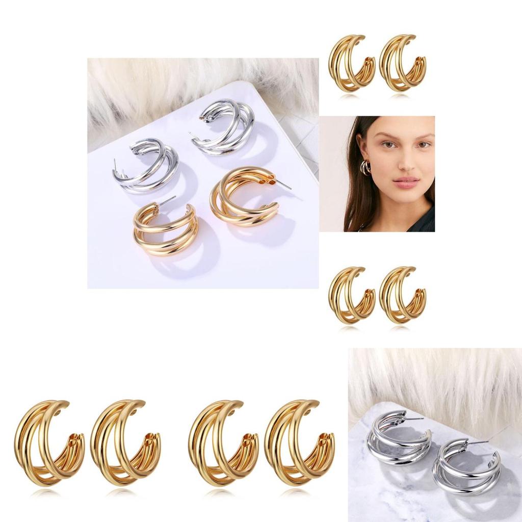 Fashionable Multi-layer Circle Geometric Earrings Trendy Alloy Asymmetrical Jewelry