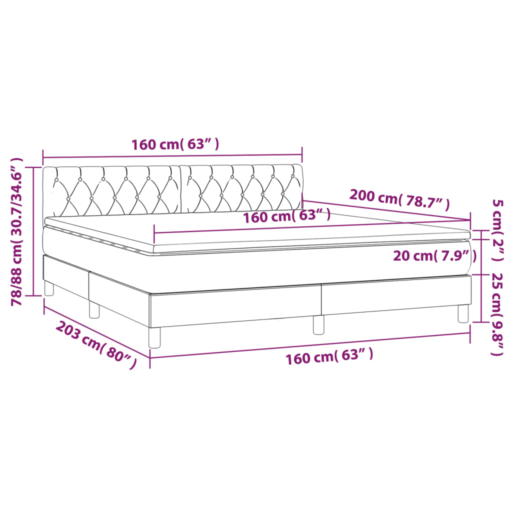 Vidaxl Letto Continentale Con Materasso, Nero, Tessuto 160X200 Cm