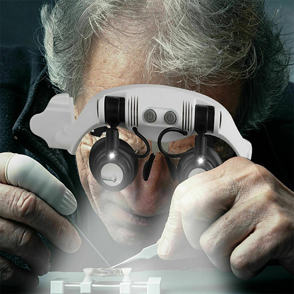 Headband Head Magnifier 8 Lens LED Light Jeweler Watch Loupe Magnifying Glasses