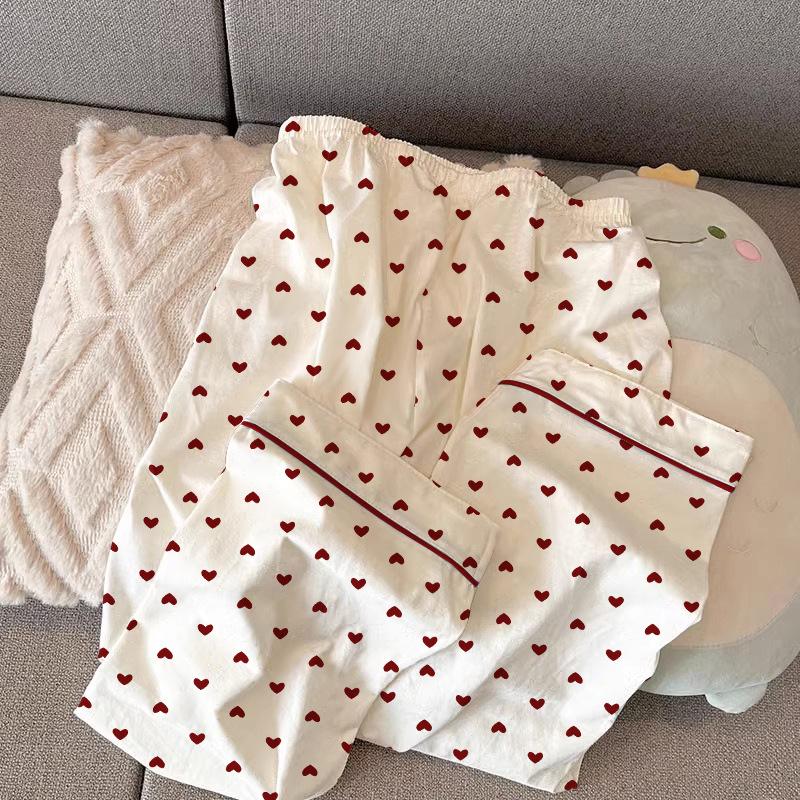 Gentle Spring/Summer Girls' Pajamas - Long Sleeve, Thin Heart Jacquard, High-End Loungewear