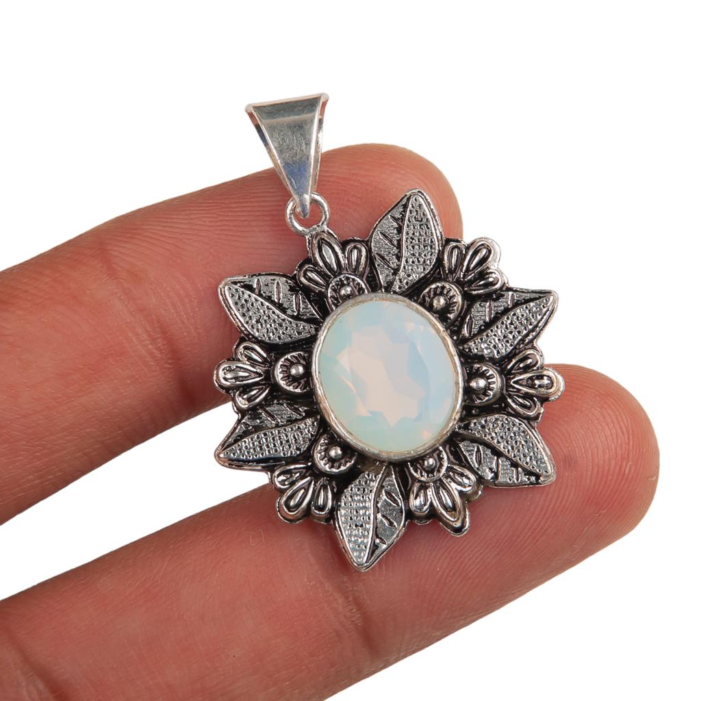 Milky Opal Gemstone 925 Sterling Silver Jewelry Handmade Statement Pendant1.59" CP-14-8