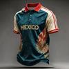 Men's Mexican Soccer Print Shirt with Collar for Casual Wear