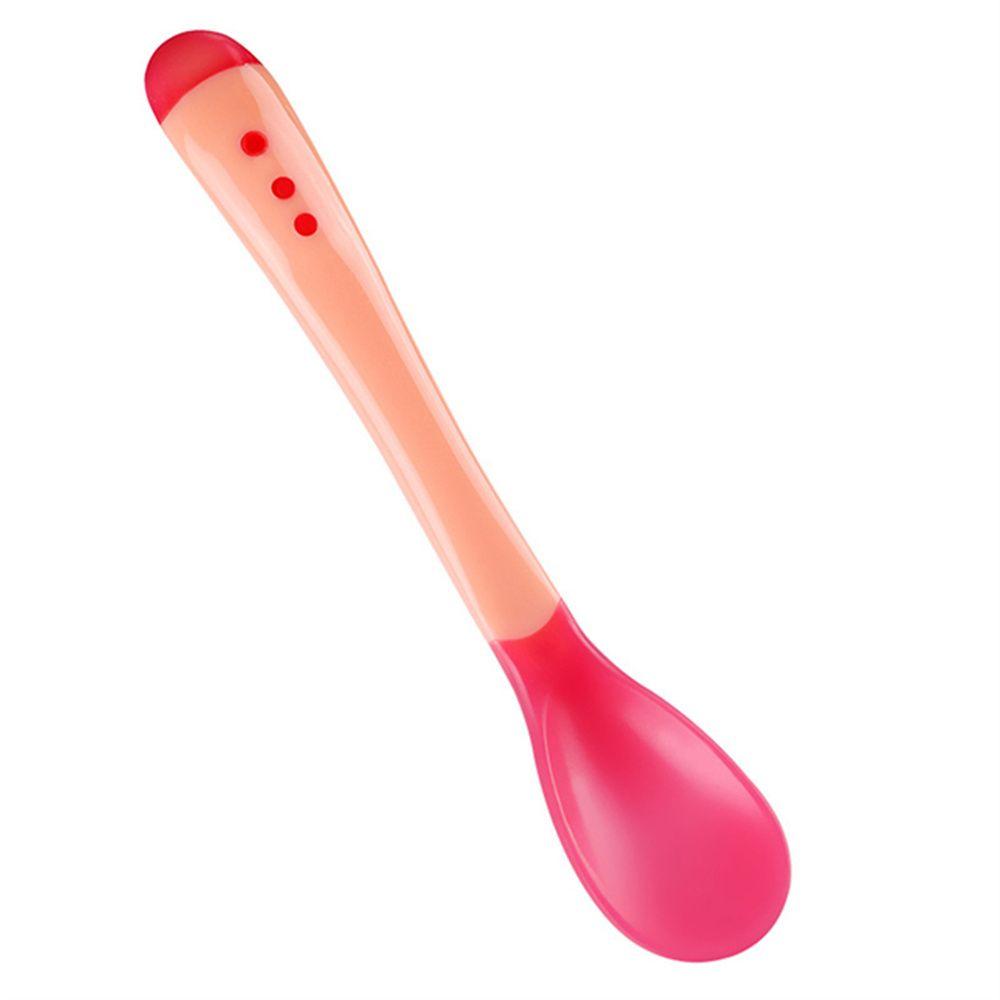 Candy Color Soft Food Feeding Infant Silicone Spoon Toddler Flatware Fork Temperature Sensing Spoon