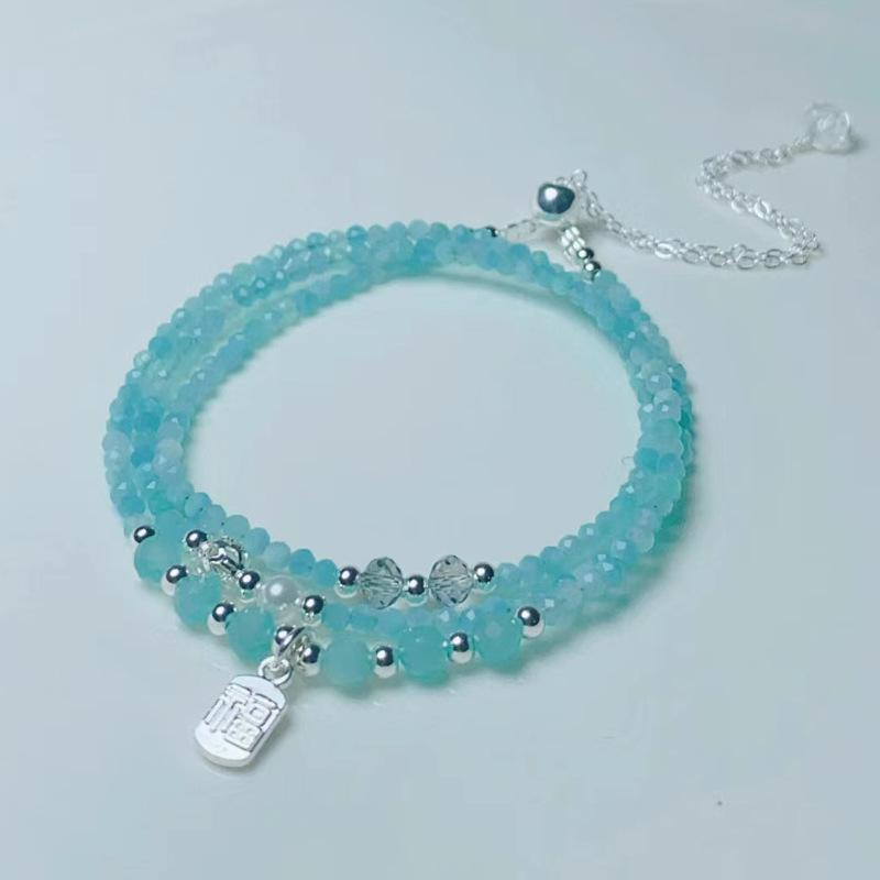 Natural crystal jewelry, icy Tianhe stone three-circle bracelet, women s fresh and fashionable bracelet.