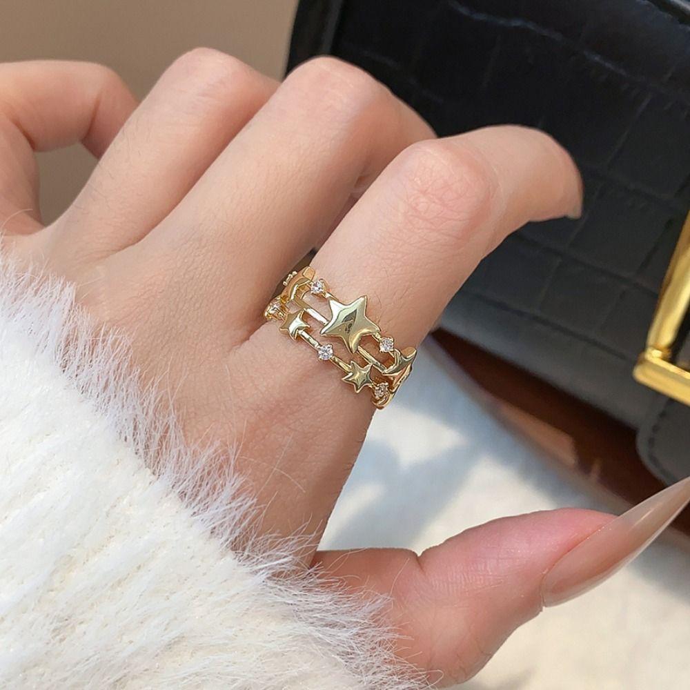 Geometric Y2k Open Ring Jewelry Accessories Irregular Finger Ring Zircon Star Ring  Gift
